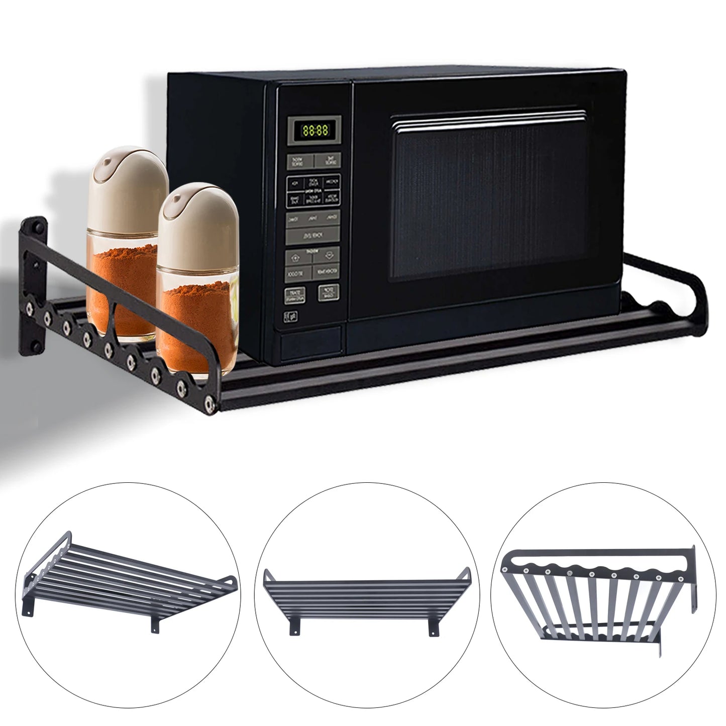50cm Wall-Mounted Aluminum Microwave Shelf – Black