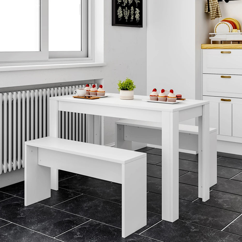 3-Piece Modern Dining Table & Bench Set – Indoor/Outdoor Use
