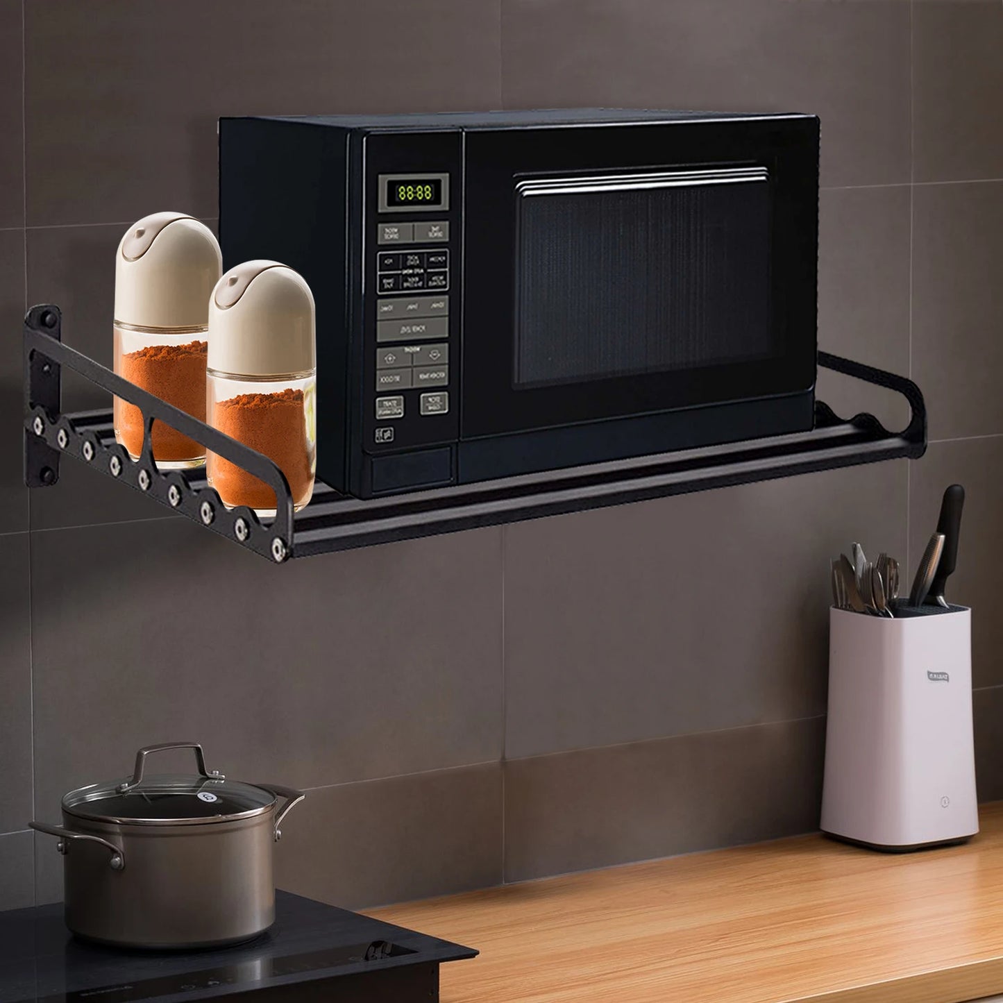 50cm Wall-Mounted Aluminum Microwave Shelf – Black