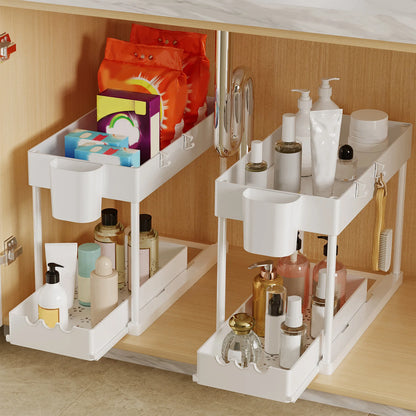 2Pcs Sliding 2-Tier Cabinet Organizer for Kitchen & Bathroom