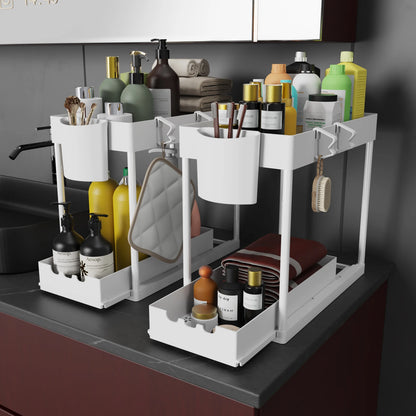 2Pcs Sliding 2-Tier Cabinet Organizer for Kitchen & Bathroom