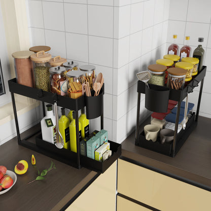 2Pcs Sliding 2-Tier Cabinet Organizer for Kitchen & Bathroom