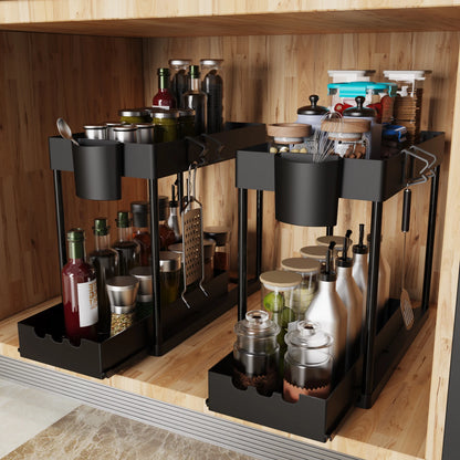 2Pcs Sliding 2-Tier Cabinet Organizer for Kitchen & Bathroom