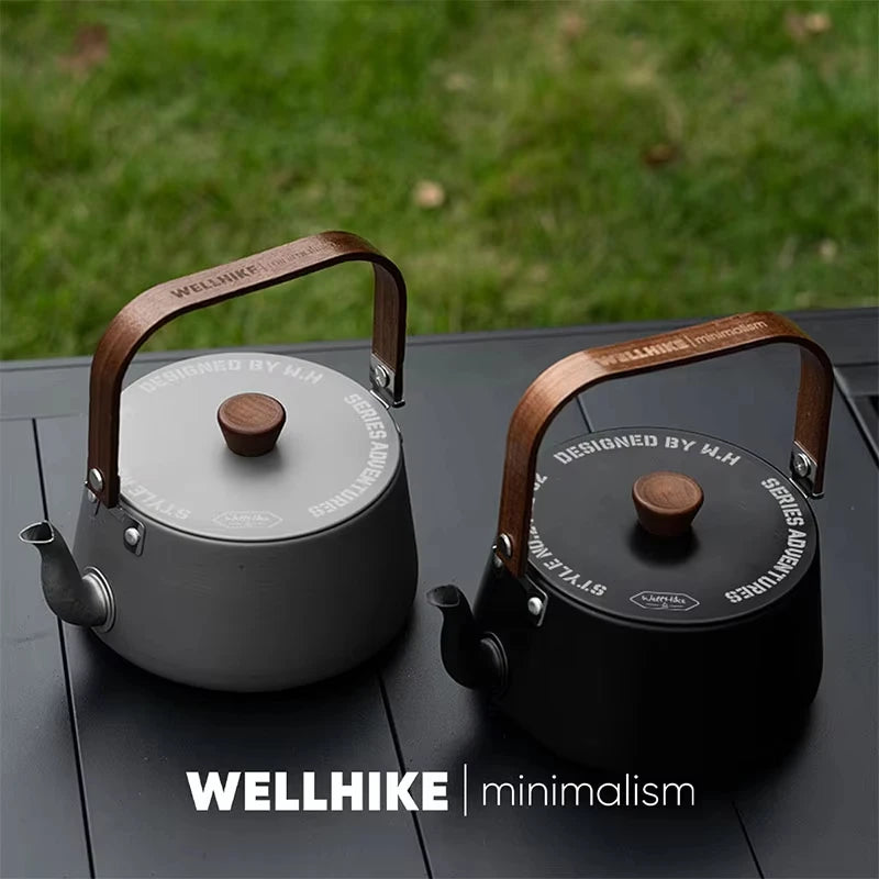 WELLHIKE 1.1L Ultralight Aluminum Camping Kettle – Black/Grey