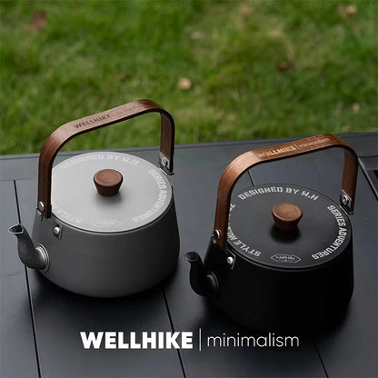 WELLHIKE 1.1L Ultralight Aluminum Camping Kettle – Black/Grey