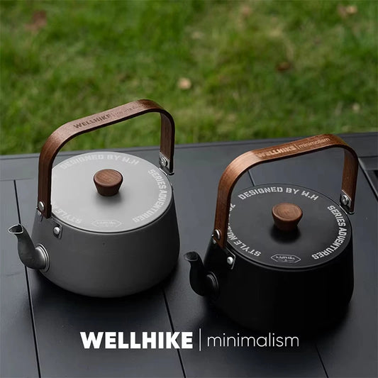 WELLHIKE 1.1L Ultralight Aluminum Camping Kettle – Black/Grey