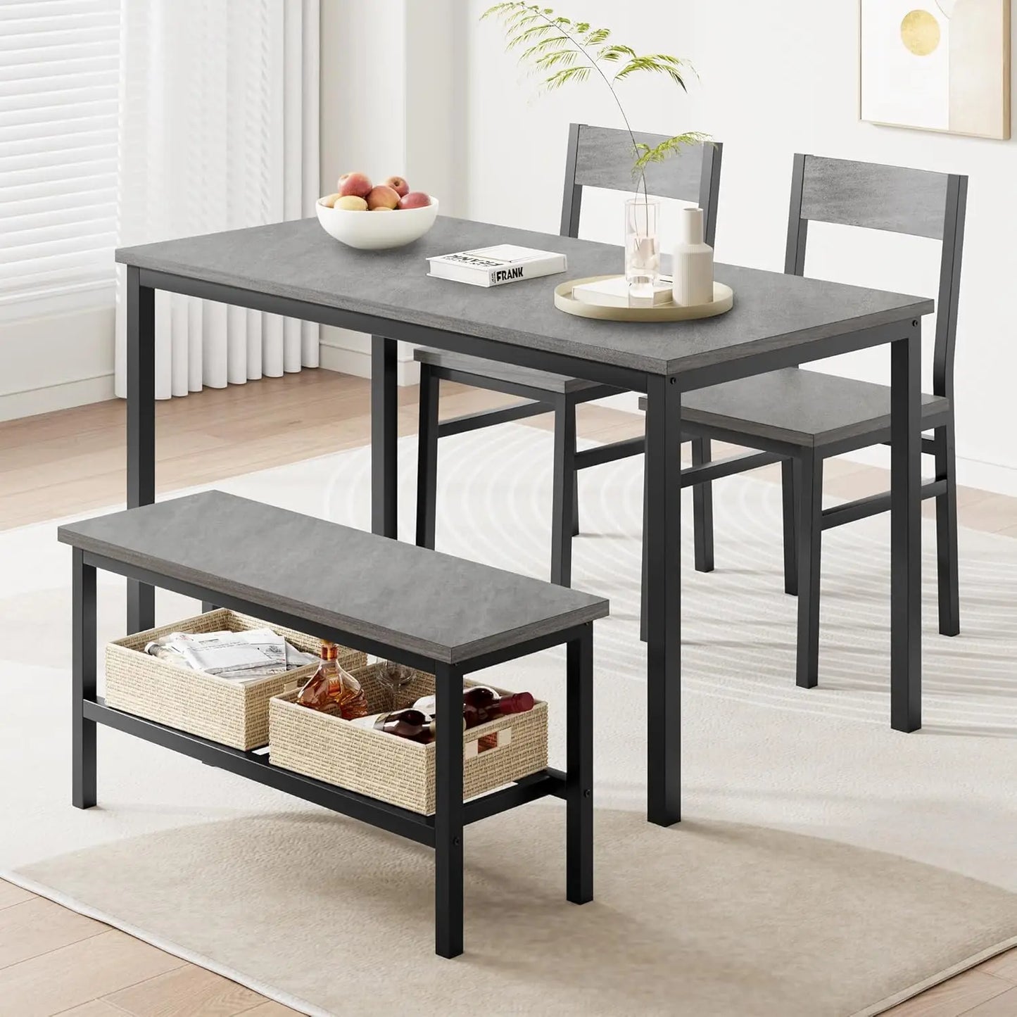 4-Person Space-Saving Dining Set with Bench & Chairs – 45" Table