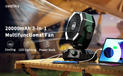 coldSky 20000mAh Camping Fan with LED Lantern – 8-Speed Portable Outdoor Fan