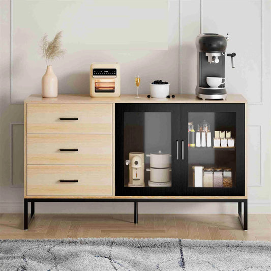 Wood Buffet Sideboard with Slate Top – 2 Doors & 3 Drawers