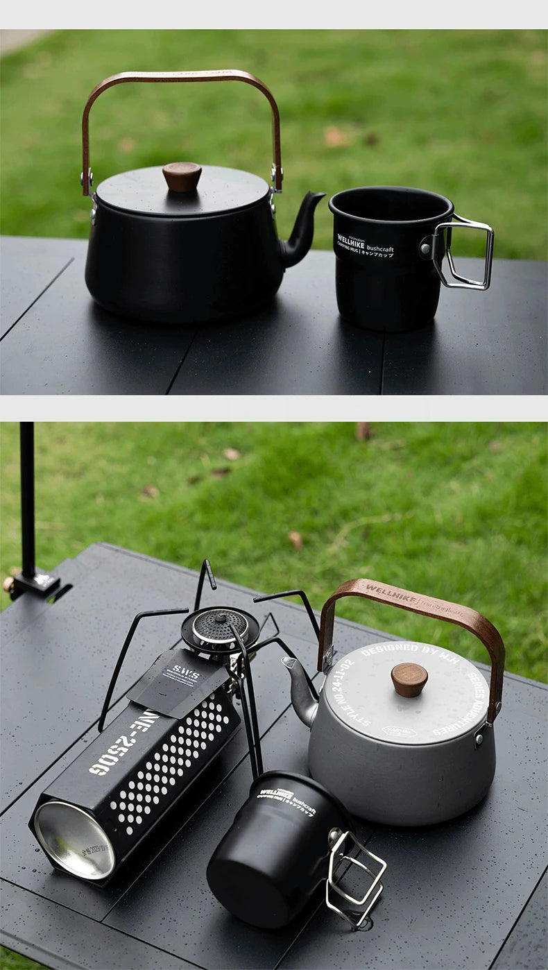 WELLHIKE 1.1L Ultralight Aluminum Camping Kettle – Black/Grey